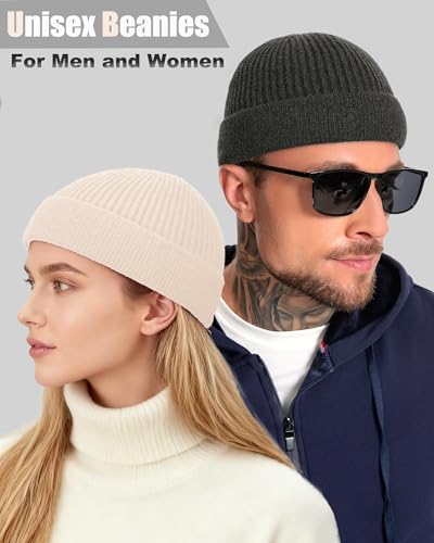 ROYBENS Short Fisherman Beanie for Men Women Wool Knit Warm Winter Hat Swag - color: 1pcs-dark Gray