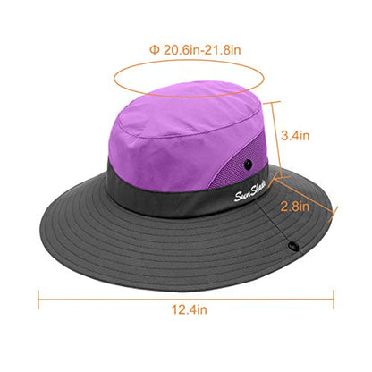 IYEBRAO Kids UV Sun Hat with Ponytail Hole UPF 50 Bucket Cap for Girls Summer Beach ＆ Fishing - color: Purple