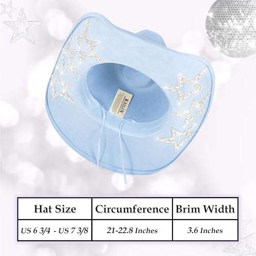 Keilin Rhinestone Cowgirl Hat Disco Cowboy Hat Felt Western Nashville Bachelorette Party Hat for Teens and Adults - color: Blue
