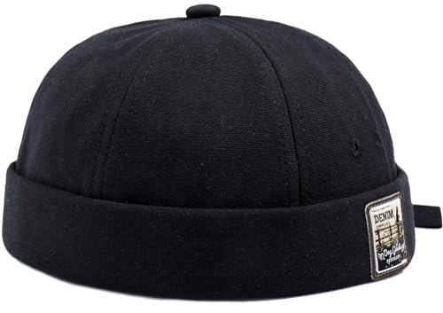 Glamorstar Dome Brimless Hats for Women Men Sailor Docker Beanie Cap Hip Hop Hats - color: Black D