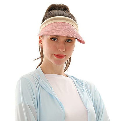 Women Summer Sun Hat Lady's Portable Beach Visor Bowknot Straw Hat - color: Pink
