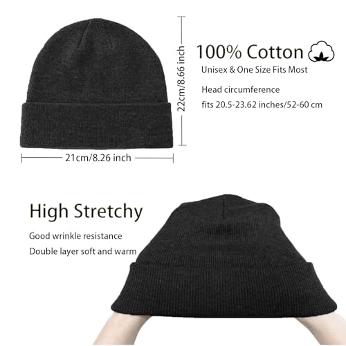 100% Cotton Beanie Hats for Women Men Winter Knit Hats Skull Cap - color: 1-black