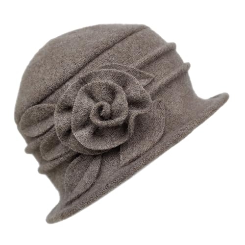 Women Cloche Bucket Hat 1920s Vintage Dress Winter Hats - color: Flower Khaki