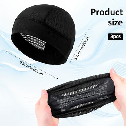 3 Pcs Breathable Mesh Skull Cap Helmet Liner Beanie Black