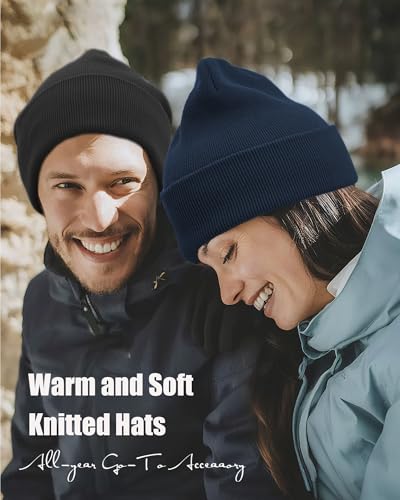 vidsel 100% Cotton Beanie Hat-Unisex Winter Knit Cuffed Beanies Skull Cap - color: 2pcs - Black, Navy Blue