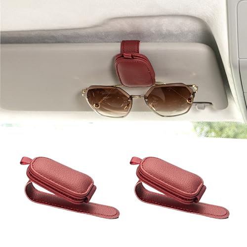 Yuoyar Magnetic Leather Sunglasses Holder for Car, 2 Packs (Red) - color: Red