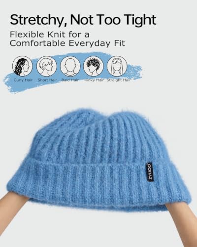 XXL Chunky Beanie for Big Heads Men Women,Loose Thick Knit Winter Hat - color: Blue
