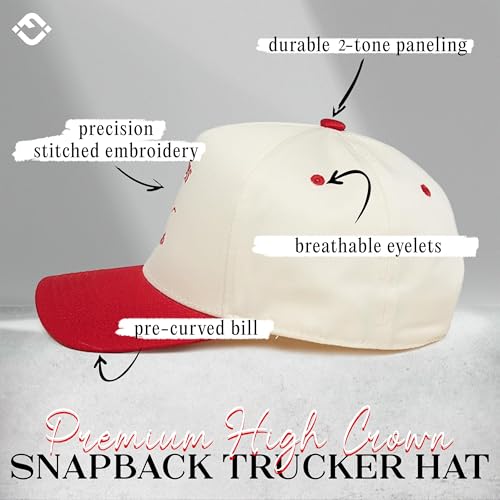 Funky Junque Adult Trucker Snapback Hat 2-Tone Baseball Cap - color: Bikinis and Martinis - Red/Beige