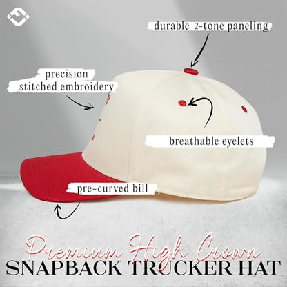 Funky Junque Adult Trucker Snapback Hat 2-Tone Baseball Cap - color: Bikinis and Martinis - Red/Beige