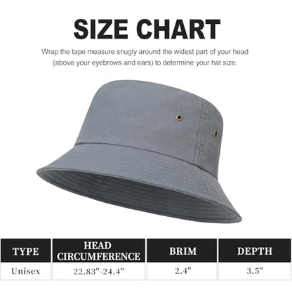 BOTVELA Men Cotton Foldable Flat Top Bucket Sun Hat - color: Grey, size: 7 1/8-7 1/4
