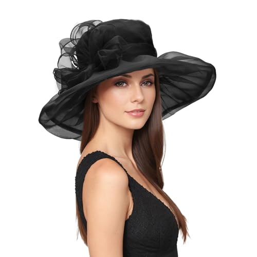 Zando 2026 Kentucky Hats Derby for Women Elegant Tea Party Hats Organza Victorian Church Wedding Fascinator Hat - color: A Black