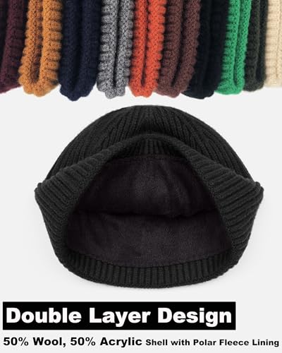Short Fisherman Beanie for Men Women Wool Fleece Lined Winter Hat - color: 1pcs-black