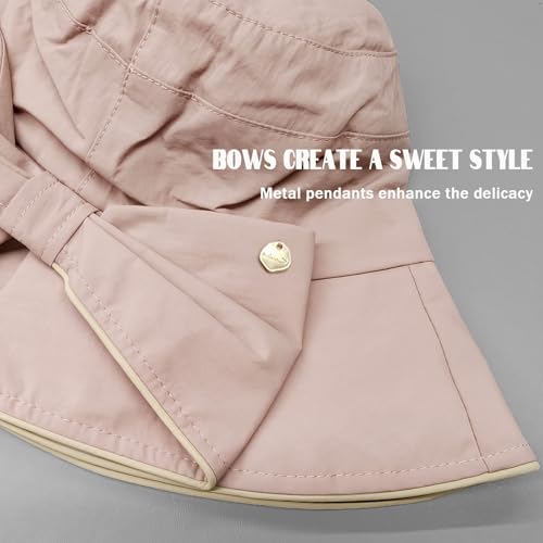 Women's Foldable Wide Brim Bowknot Bucket Hat Sun Protective - color: Dusty Rose