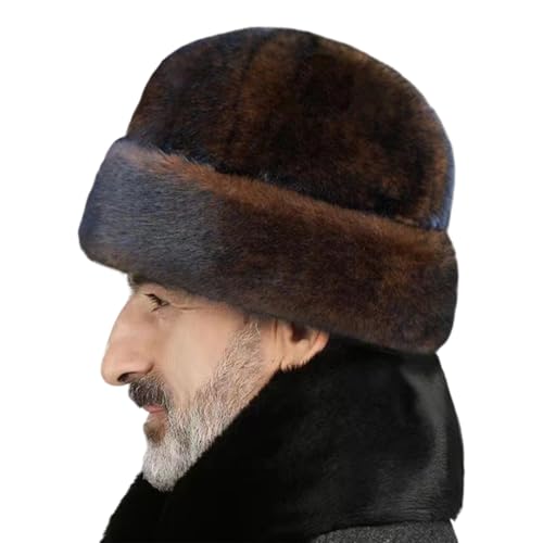 Men Winter Trapper Hat Faux Mink Fur Trooper Hat Russian Ushanka Cossack Hunting Dad Hat Outdoor Ski Snow Cap - color: Dark Brown