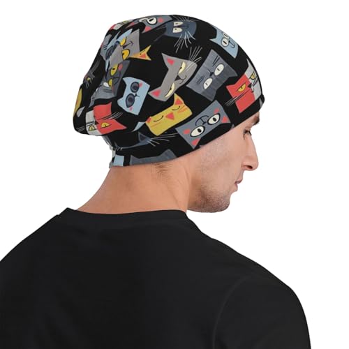Beanie Hat for Men Women Slouchy Beanie Skull Sleep Cap Soft Lightweight Chemo Hat Stretch Cancer Headwear - color: Cat