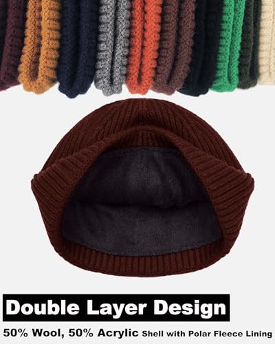 Short Fisherman Beanie for Men Women Wool Fleece Lined Winter Hat - color: 1pcs-dark Coffee