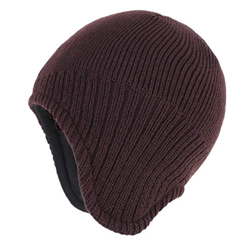 Connectyle Men's Knit Winter Hat with Ear Flaps Fleece Lined Beanie Warm Knitted Skull Cap Beanies Watch Hat - color: Coffee