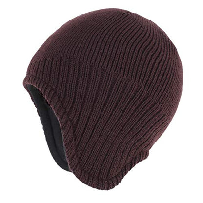 Connectyle Men's Knit Winter Hat with Ear Flaps Fleece Lined Beanie Warm Knitted Skull Cap Beanies Watch Hat - color: Coffee