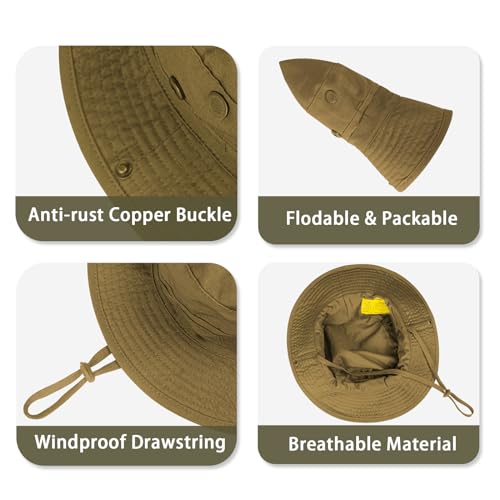 Sun Hats for Men Women Bucket Hat UPF 50+ Boonie Fishing Safari Hat - color: Brown