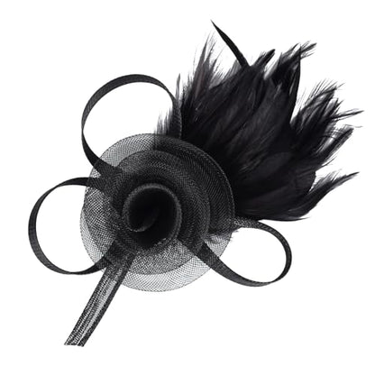 Tulle Flower Fascinators Hats for Women 2025 Derby Outfits for Women Tea Party Derby Hats - color: Black