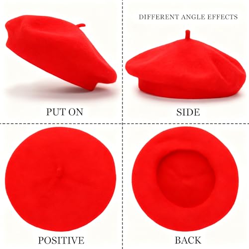 Womens French Beret Hat Winter Warm Artist Beanie Cap Classic Beret Hats - color: Red