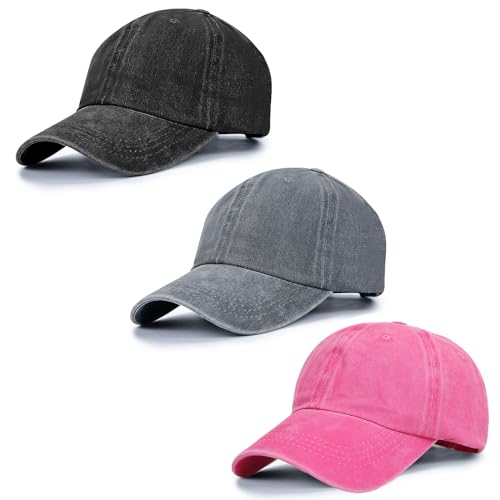 Baseball Cap Unisex Vintage Washed Distressed Cap,Retro Adjustable Dad Hats,Baseball Hat for Men Women - color: Black+grey+rose