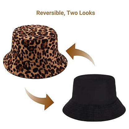 Umeepar Unisex Reversible Packable Bucket Hat Sun Hat for Men Women - color: Leopard Print Brown
