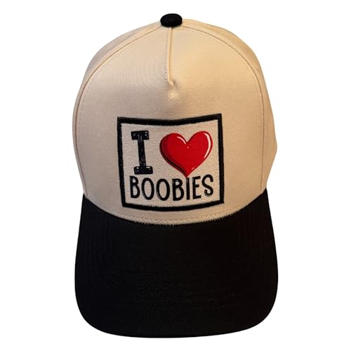 Popfizzy Funny Hats for Men and Women, Fun Adult Baseball Cap, Funny Birthday Gifts for Women and Men, Cool Dad Hat Gift Idea - color: I Love Boobies (Black)