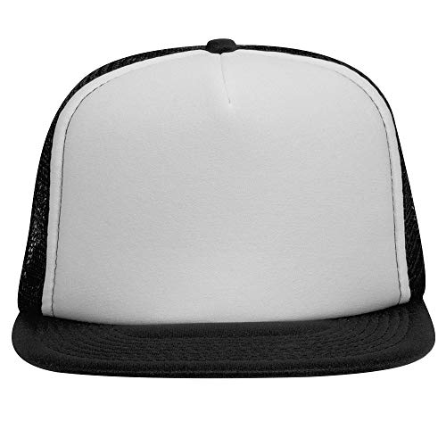 OTTO SNAP Round Flat Visor High Crown Mesh Back 5 Panel Trucker Snapback - color: Blk/Wht/Blk