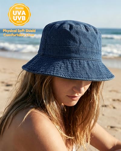 HONGTEYA Bucket Sun Hats for Woman Men Cotton Summer Beach Hat Golf Fishing - color: Dark Denim, size: Medium