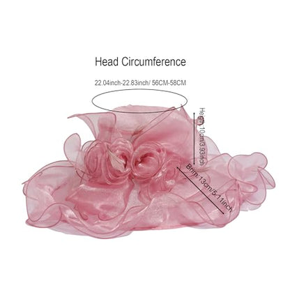 Women Oganza Sun Hat Church Wide Brim Wedding Formal Fascinator Hat - color: Pink