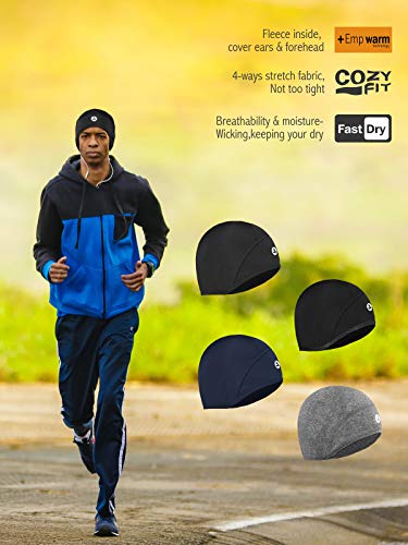 EMPIRELION Lightweight Thermal Skull Cap Ears Warm Cycling Helmet Liner Winter Running Beanie Hats Sweat Wicking - color: Grey Melange