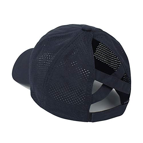 Womens Criss Cross Ponytail Hat Quick Drying Baseball Cap Sun Hats UV Protection Sport Cap - color: (2-pack)black/Dark Blue