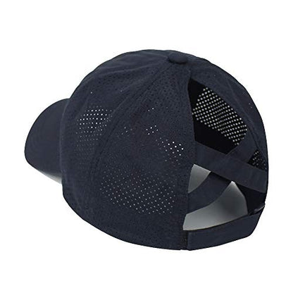 Womens Criss Cross Ponytail Hat Quick Drying Baseball Cap Sun Hats UV Protection Sport Cap - color: (2-pack)black/Dark Blue