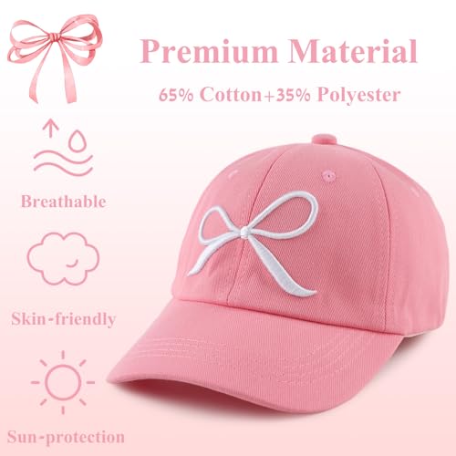 Zsedrut Girls Glitter Baseball Cap Kids Adjustable Ponytail Hat Toddler Summer Mesh Trucker Hats - color: Bow Style-rosered