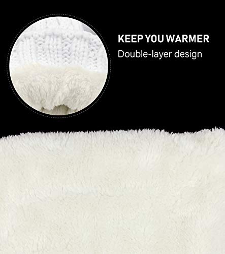 IYEBRAO Womens Winter Knit Beanie Hat and Scarf Set Girls Cute Slouchy Thick Fleece Lined Ski Hat Warm Skull Cap with Pom - color: A4-white