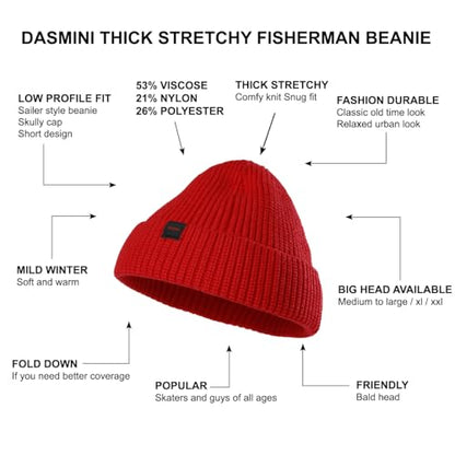 Fisherman Beanie Hats for Men Women,Knit Trawler Skull Cap,Watch Cap,Spring Fall Winter Warm Short Hats - color: (Thick Stretchy)-red-m