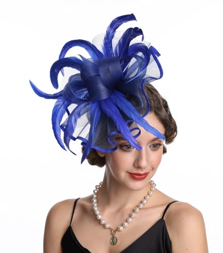 Women Fascinators Hats Flower Fascinators with Headband and Clip Tea Party Headwear for Women and Girls - color: N2-sapphire Blue