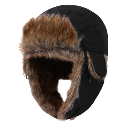 Kids Winter Trapper Hat Toddler Outdoor Warm Windproof Ushanka Aviator Hat Sherpa Fleece Lined Ski Cap for Boys Girls 1T-8T - color: Black, size: 1-4T