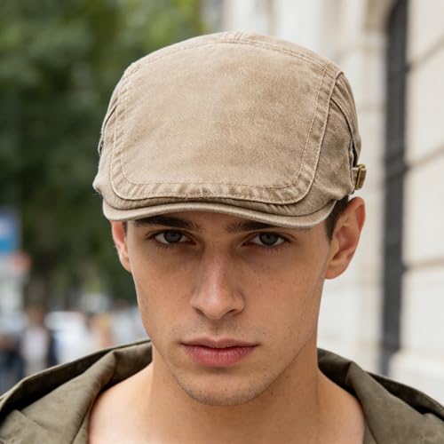 Denim Newsboy Cap for Unisex Adjustable Cotton - color: Khaki