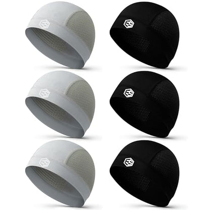 Breathable Mesh Skull Caps for Men Helmet Liner Sweat Head Cap - color: 6pc 3*black & 3gray