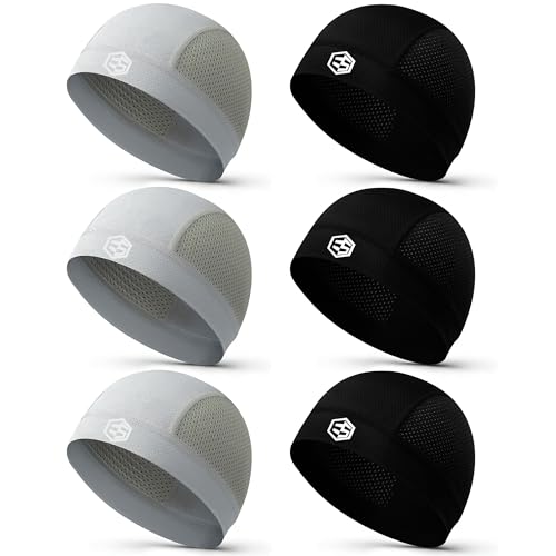 Breathable Mesh Skull Caps for Men Helmet Liner Sweat Head Cap - color: 6pc 3*black & 3gray