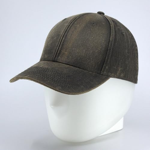 Heavy Washed Coated Canvas Wax-Look Adjustable Low Profile Men Women Baseball Cap - color: Structured Brown S
