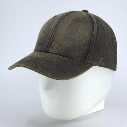 Heavy Washed Coated Canvas Wax-Look Adjustable Low Profile Men Women Baseball Cap - color: Structured Brown S