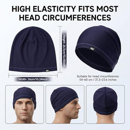 LONGLONG 2 Pack Summer Cooling Beanies Breathable Skull Caps Fits Big Heads - color: Black+navy Blue