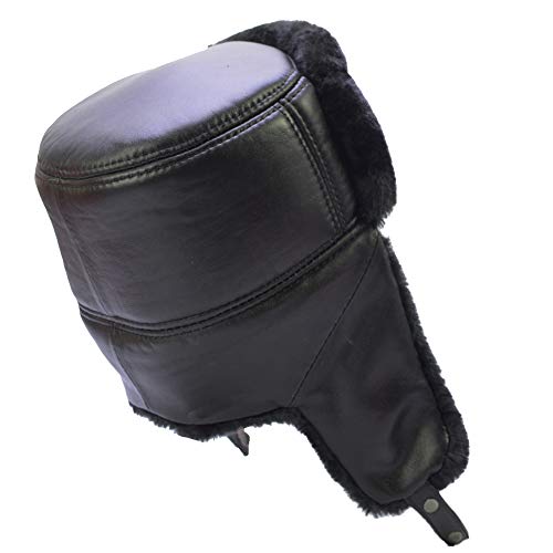 Russian Soviet Winter Fur Military Cossack Ushanka Leather Hat - size: X-Large