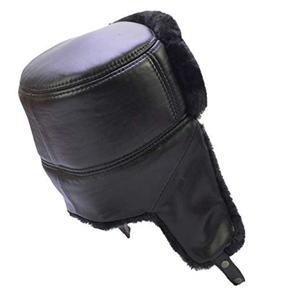 Russian Soviet Winter Fur Military Cossack Ushanka Leather Hat - size: Medium