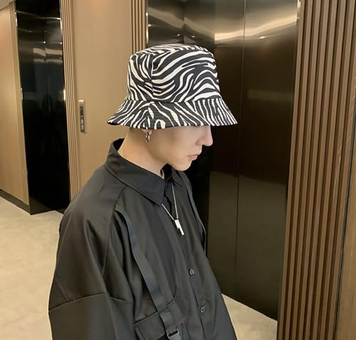 Joylife Animal Print Bucket Hat Novelty Pattern Sun Hats Reversible Packable Fishing Cap for Women, Men - color: Zebra Print, White Stripe Black Hat