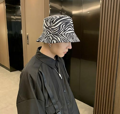 Joylife Animal Print Bucket Hat Novelty Pattern Sun Hats Reversible Packable Fishing Cap for Women, Men - color: Zebra Print, White Stripe Black Hat