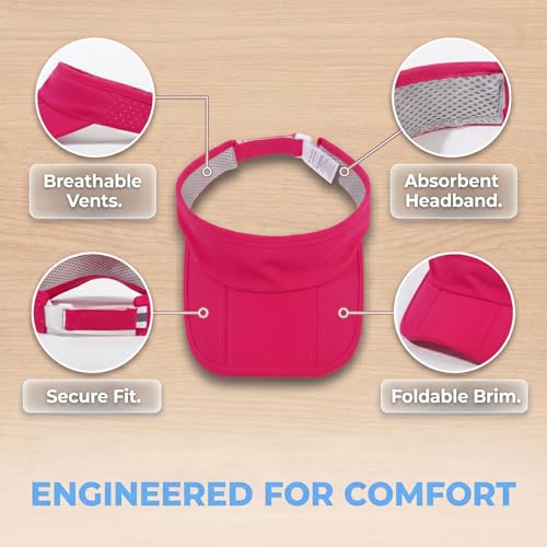 Sun Visors for Women Men Adjustable Folding Cap Running Golf Tennis - color: Rose